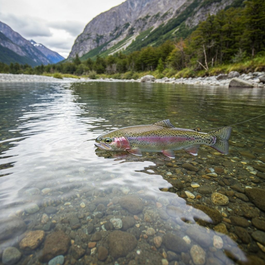 Trucha arcoíris en agua cristalina